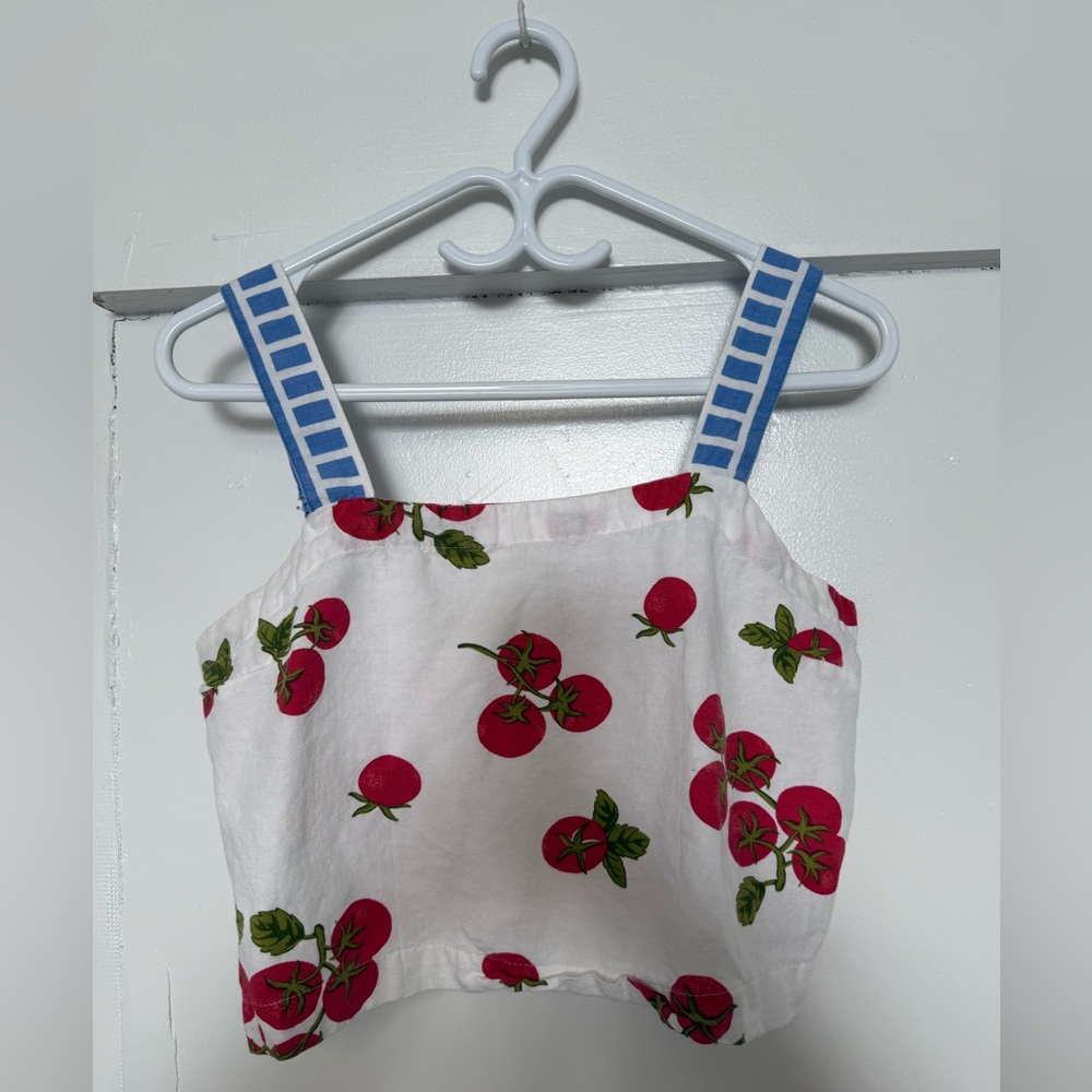 Midnight Sky Tomato Print Cropped Tank with Blue Striped Straps